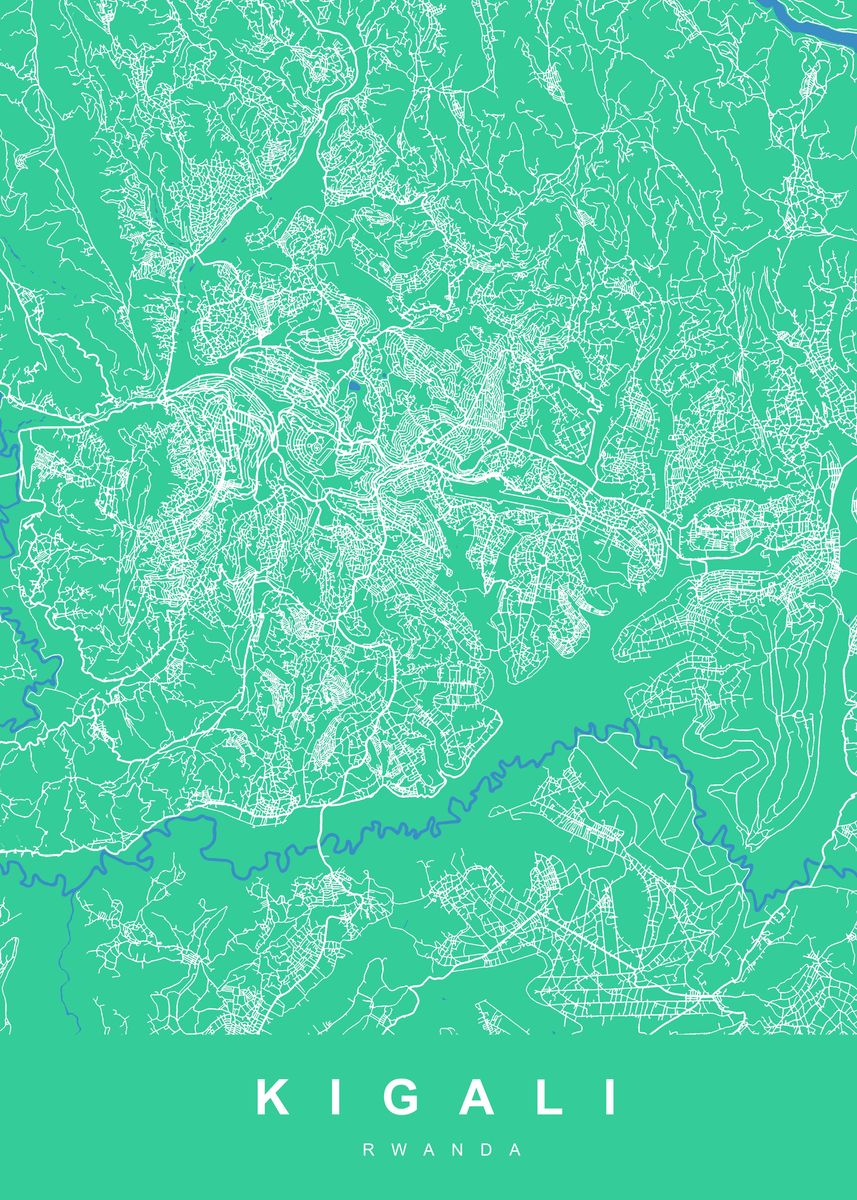 'MAP KIGALI RWANDA ' Poster, picture, metal print, paint by UrbanMaps ...
