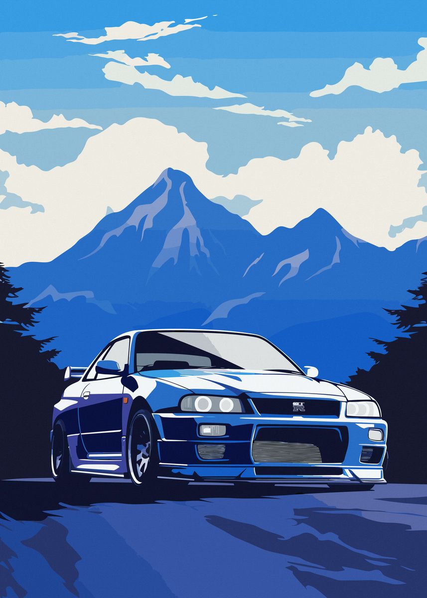 'Skyline GTR R34 Tribute' Poster, picture, metal print, paint by ...