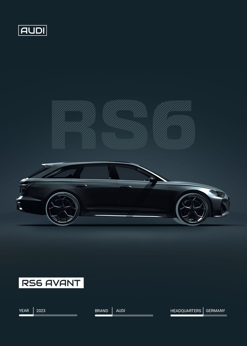 Audi RS6 Avant 2023' Poster, picture, metal print, paint by Basues