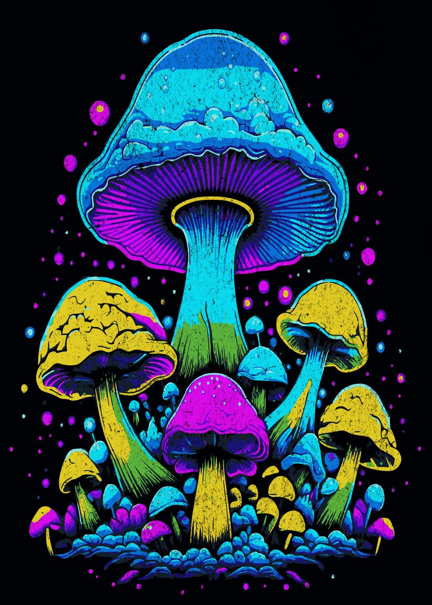 'BLACK LIGHT MUSHROOMS' Poster, picture, metal print, paint by Atomic ...
