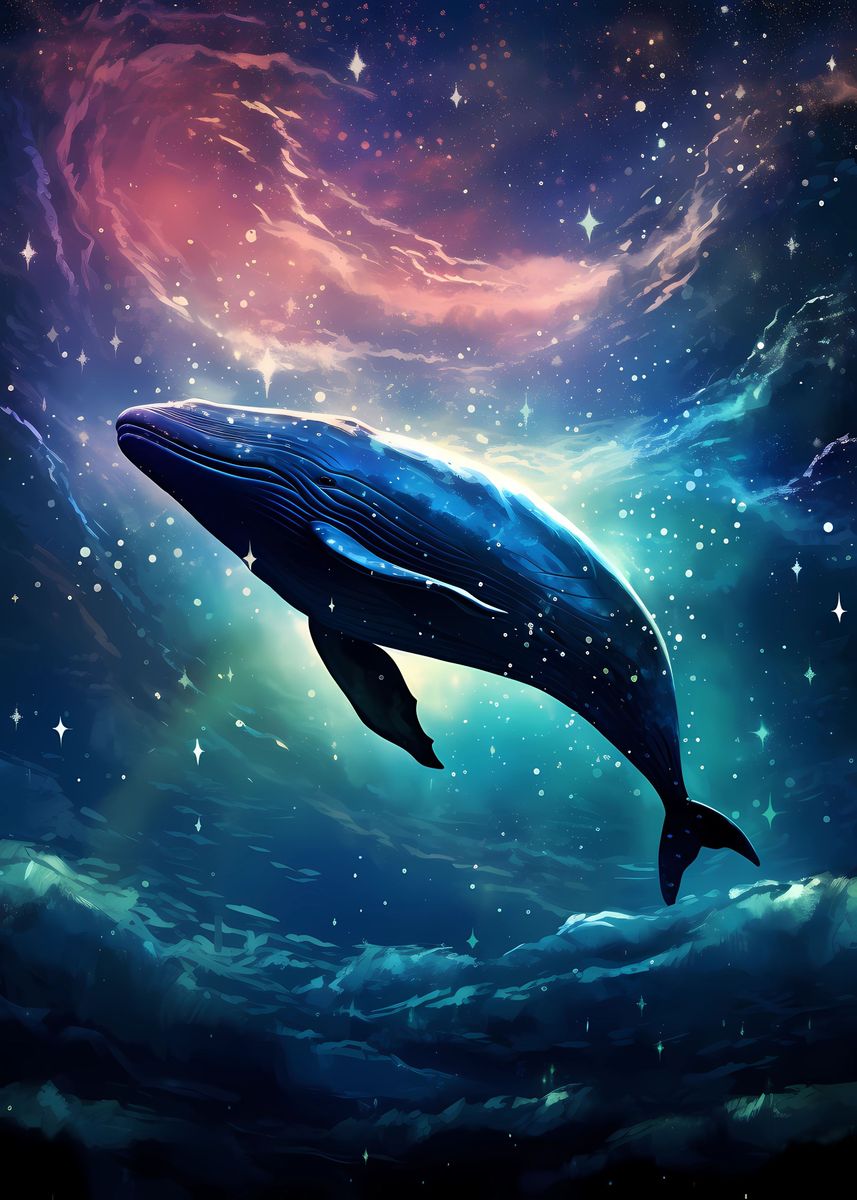 'Cosmic Starry Whale' Poster, picture, metal print, paint by Frank ...