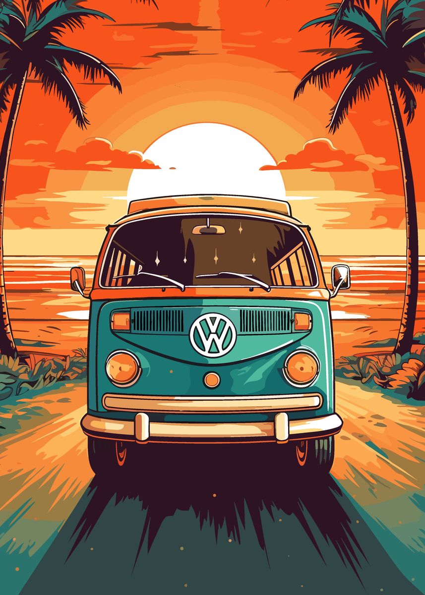 'bus on the beach' Poster, picture, metal print, paint by Musical ...