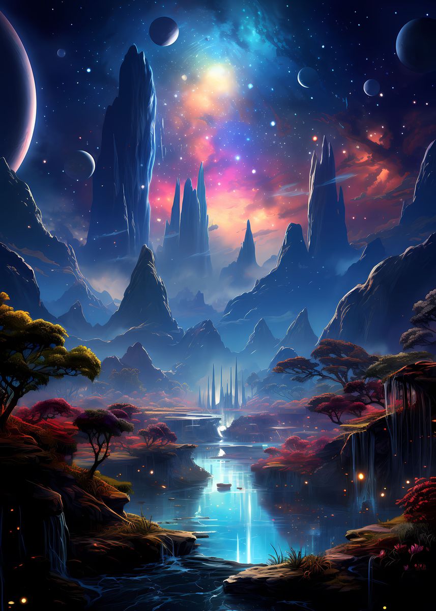'Luminous Cosmic Oasis' Poster, picture, metal print, paint by Virtual ...
