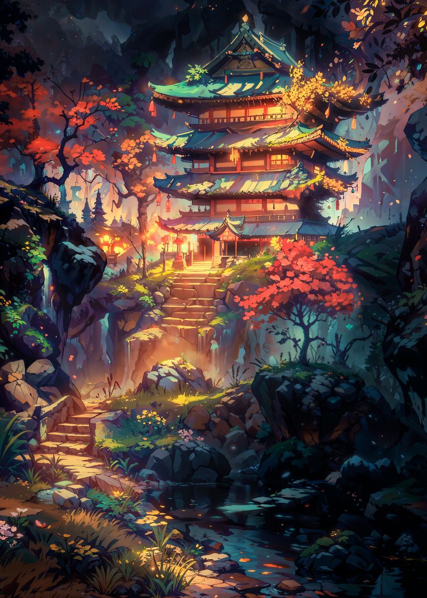 'Hidden Temple' Poster, picture, metal print, paint by Ann Havbo | Displate