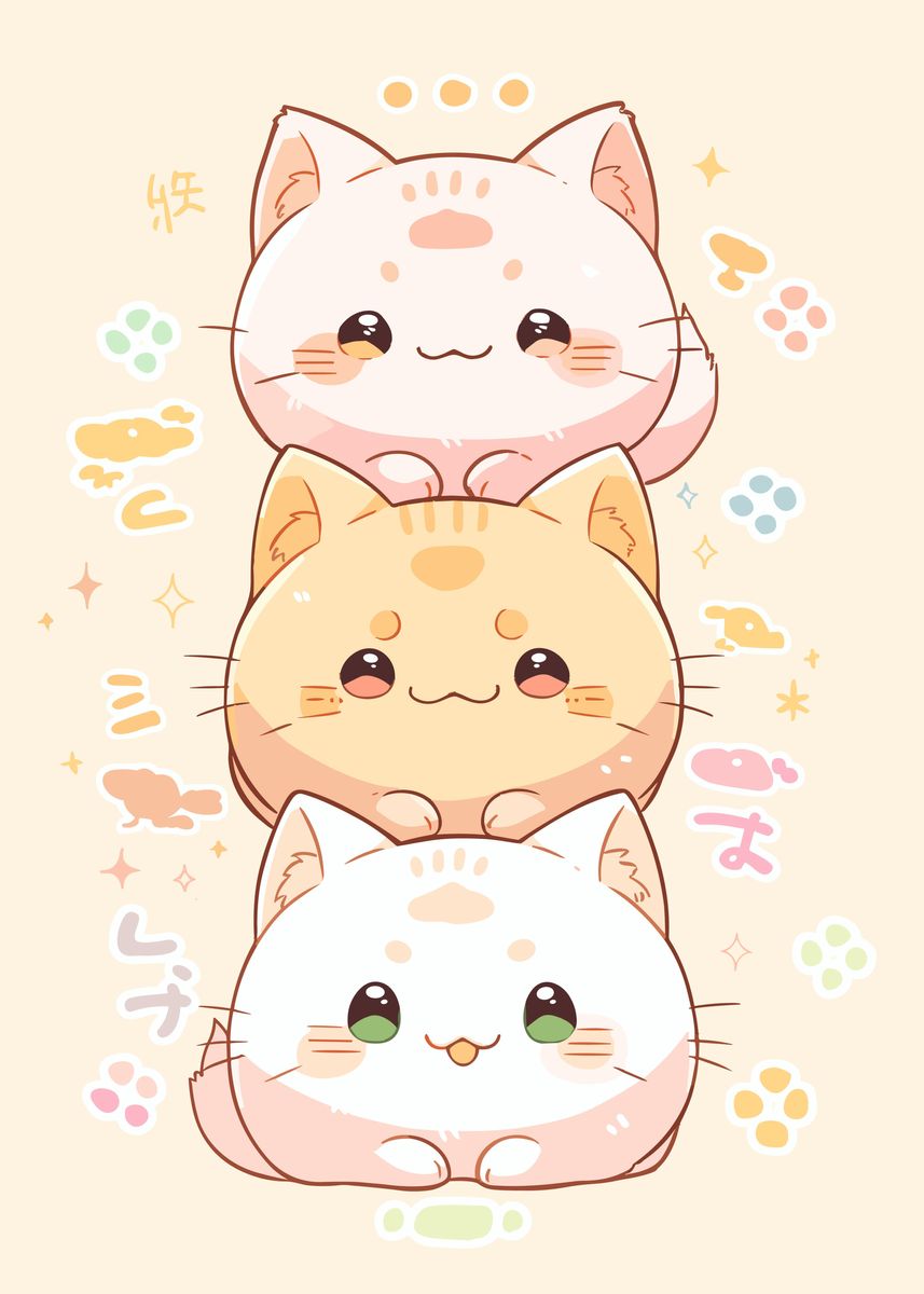 paint　Cats　picture,　Japan　Displate　by　Poster,　Art'　metal　print,　mcmtdesigns　Cute　Kawaii