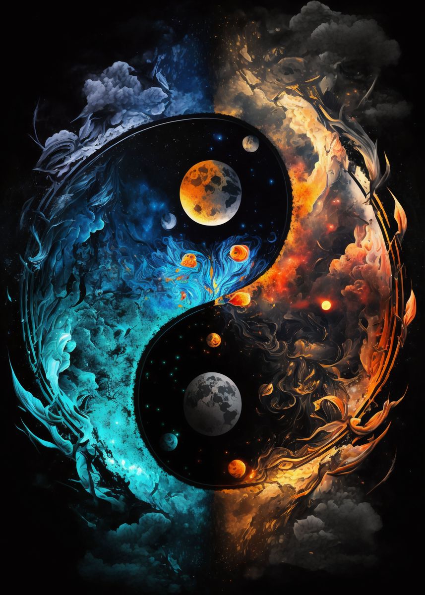 'Yin Yang Water and Fire' Poster, picture, metal print, paint by