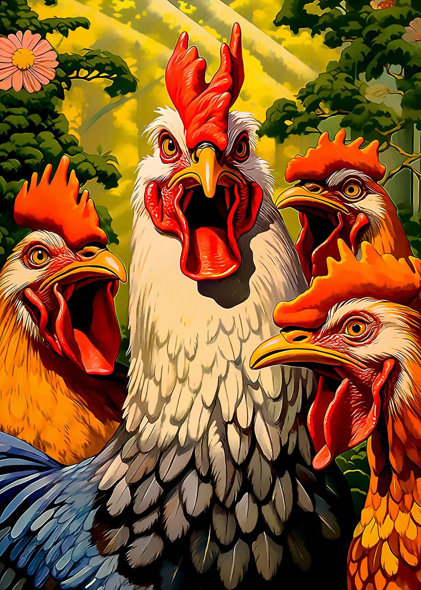 'Funny Chickens' Poster, picture, metal print, paint by Cassandra ...