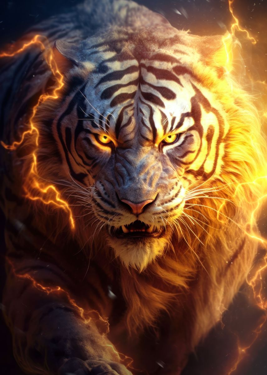 'powerful energy tiger' Poster, picture, metal print, paint by Adel S ...