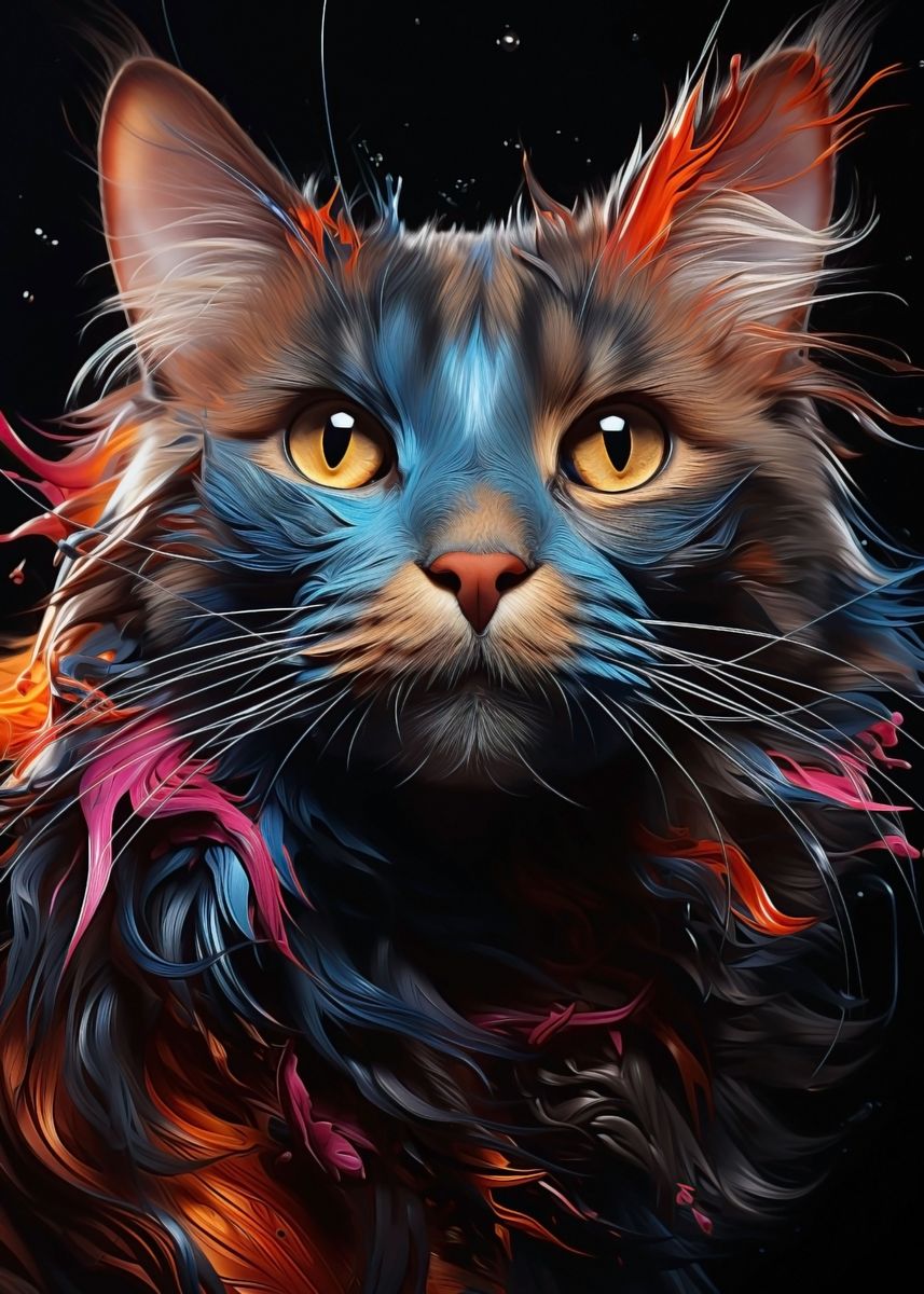 'Abstract cat vivid colors' Poster, picture, metal print, paint by Game ...