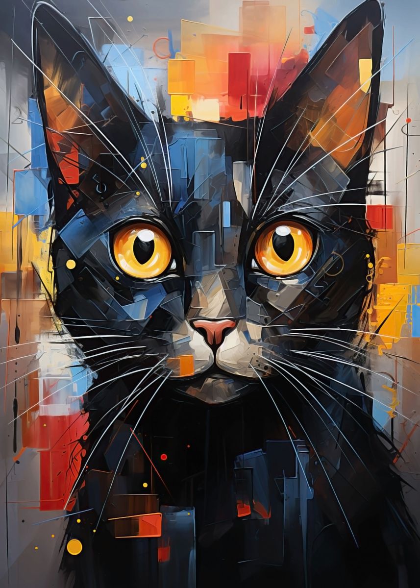 'Abstract cat vivid colors' Poster, picture, metal print, paint by Game ...