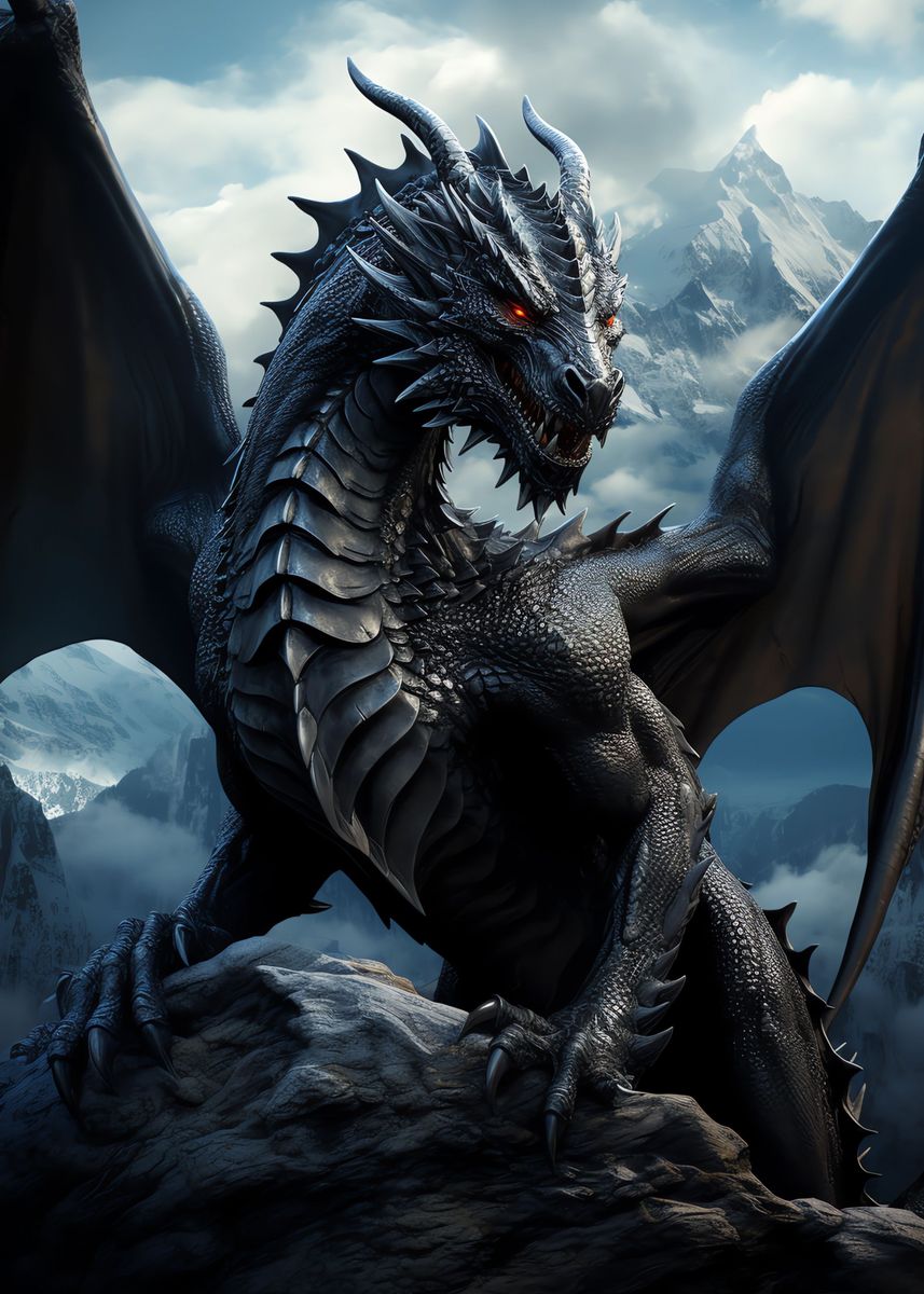 'Majestic Black Dragon' Poster, picture, metal print, paint by Fleur de ...