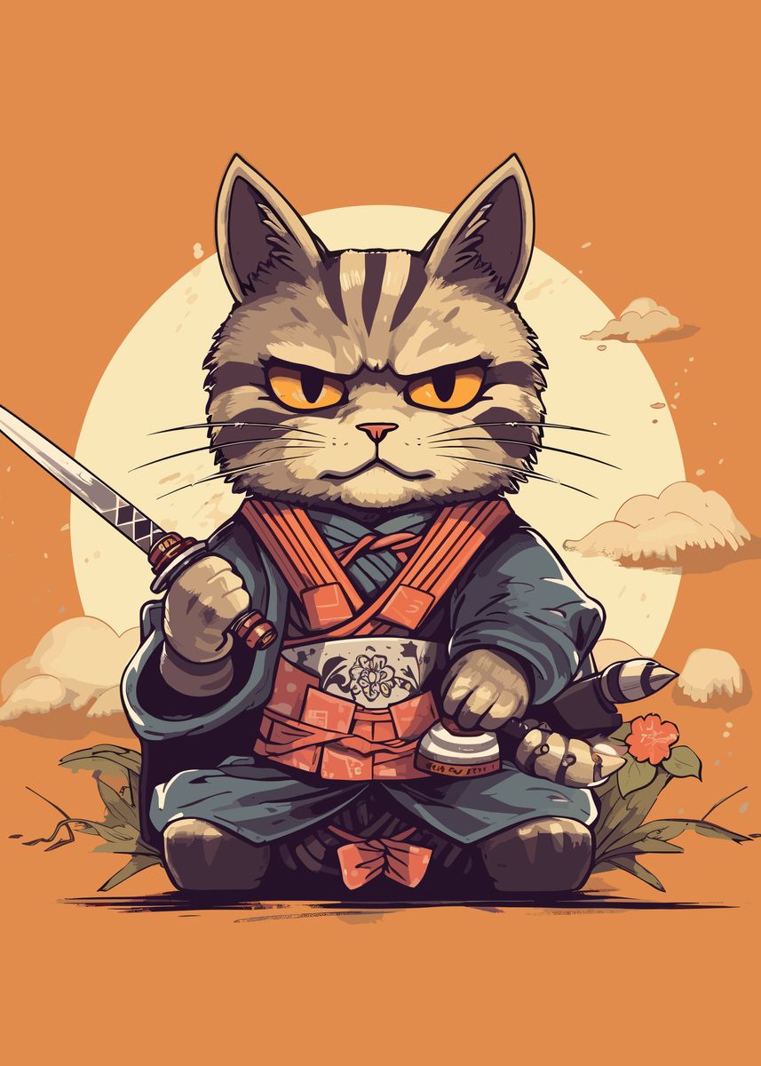 'Cat Samurai Japanese' Poster by Audrey | Displate