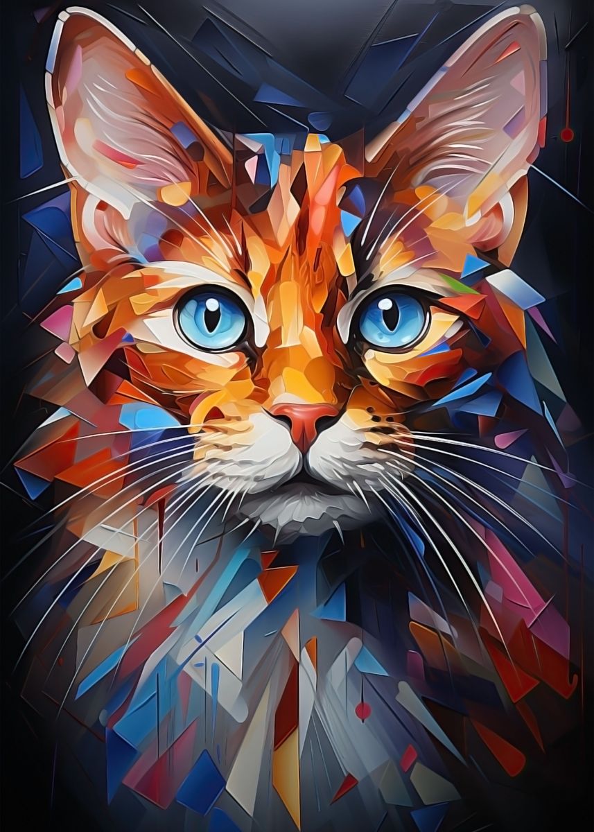 'Abstract cat vivid colors' Poster, picture, metal print, paint by Game ...