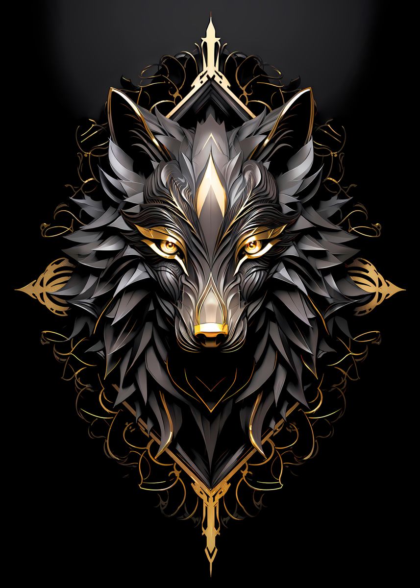 'Wild Black Golden Wolf' Poster, picture, metal print, paint by Luong ...