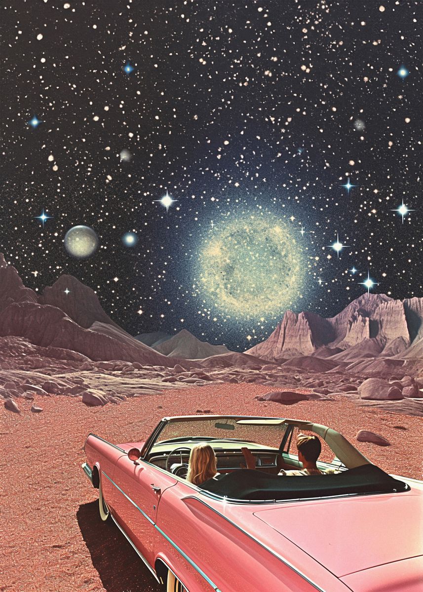 'Vintage Car In Space' Poster, picture, metal print, paint by World ...