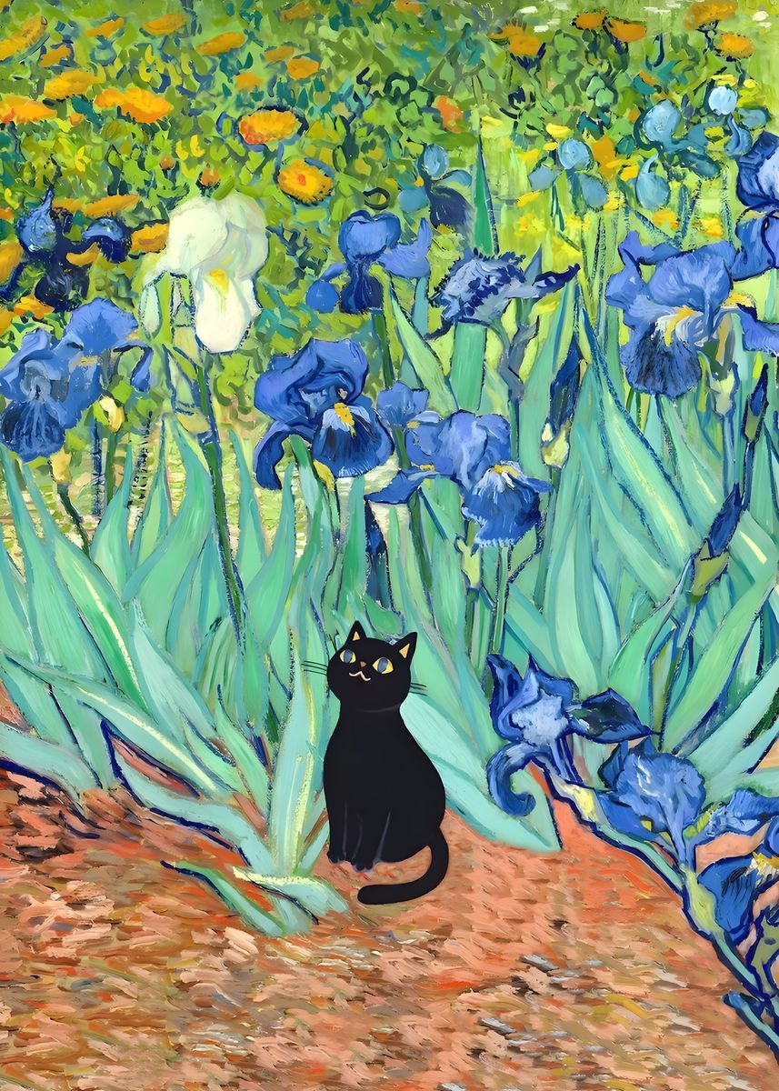 'Van Gogh Irises Cat' Poster, picture, metal print, paint by Jaime ...