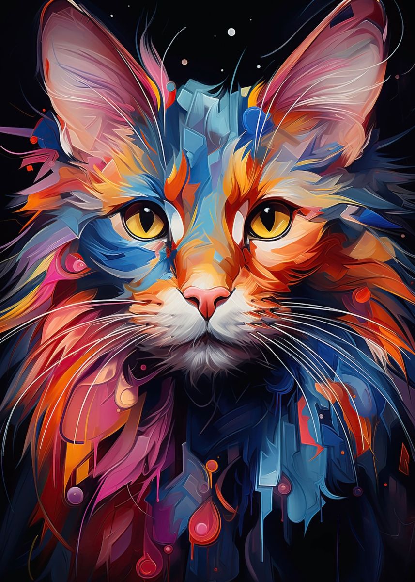 'Abstract cat vivid colors' Poster, picture, metal print, paint by Game ...