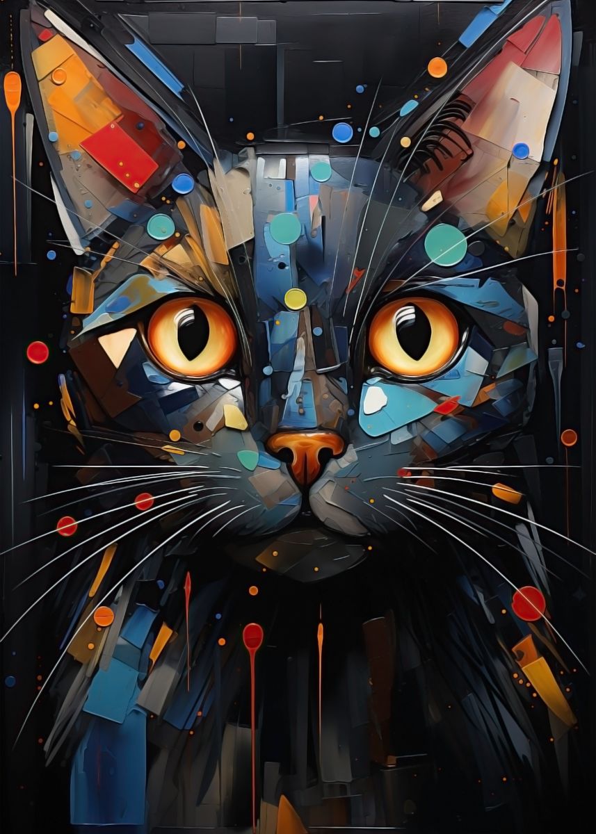 'Abstract cat vivid colors' Poster by Game On | Displate