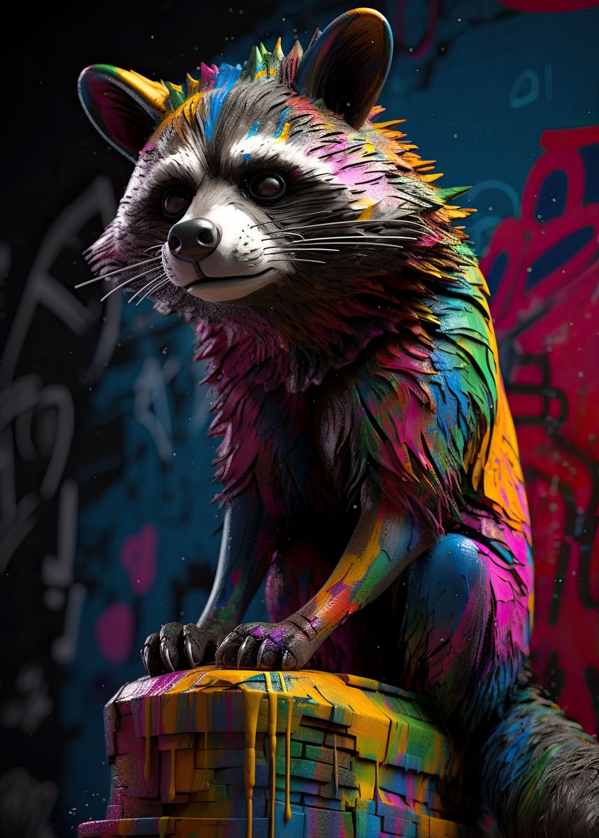 'Graffiti Raccon Statue' Poster by Timmphy | Displate