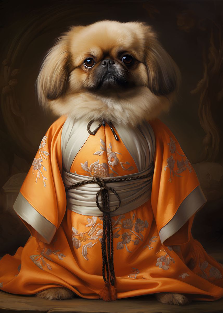 'Pekingese in a kimono' Poster, picture, metal print, paint by
