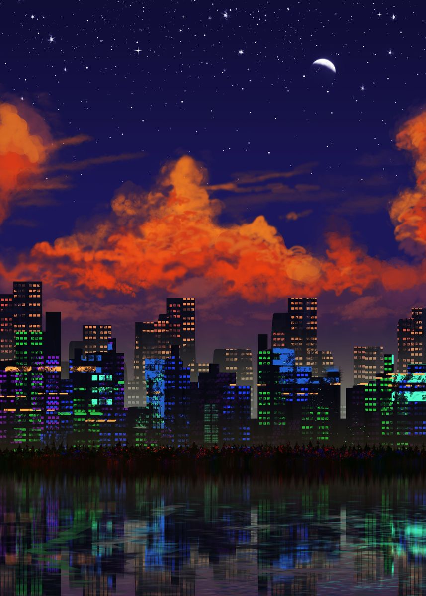 'Evening City Skyline 1' Poster by Gavinci | Displate