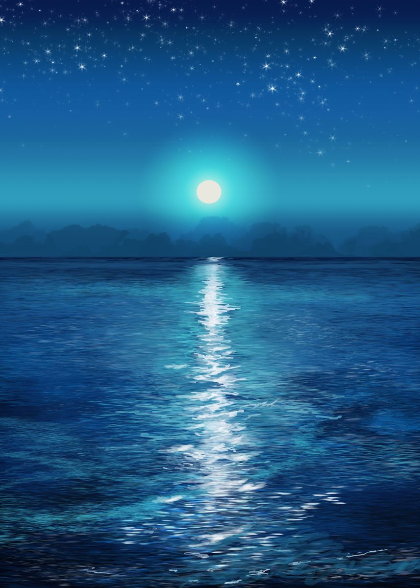 'Moonlit Seas' Poster, picture, metal print, paint by Gavinci | Displate