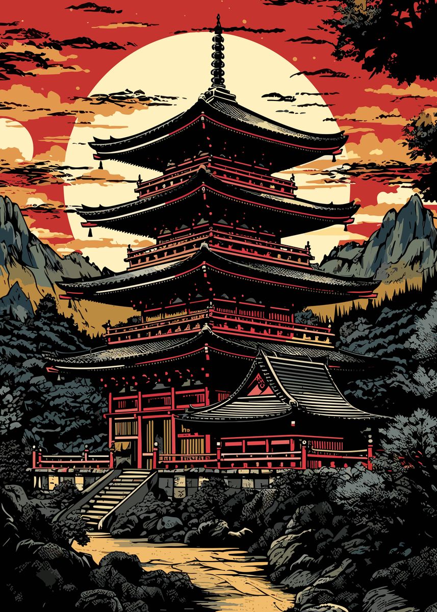 'Japanese Temple' Poster by Beast Lion | Displate