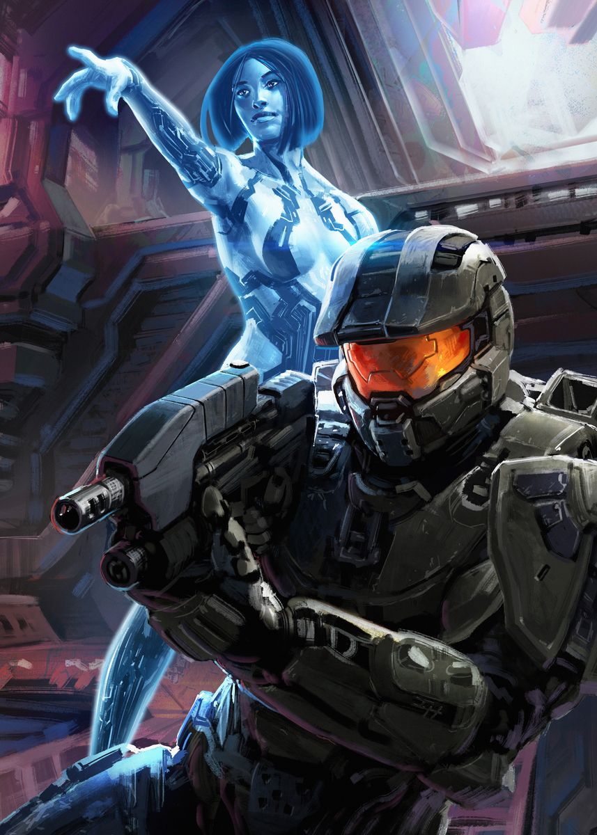 Cortana And Master Chief Poster Picture Metal Print Paint By Halo