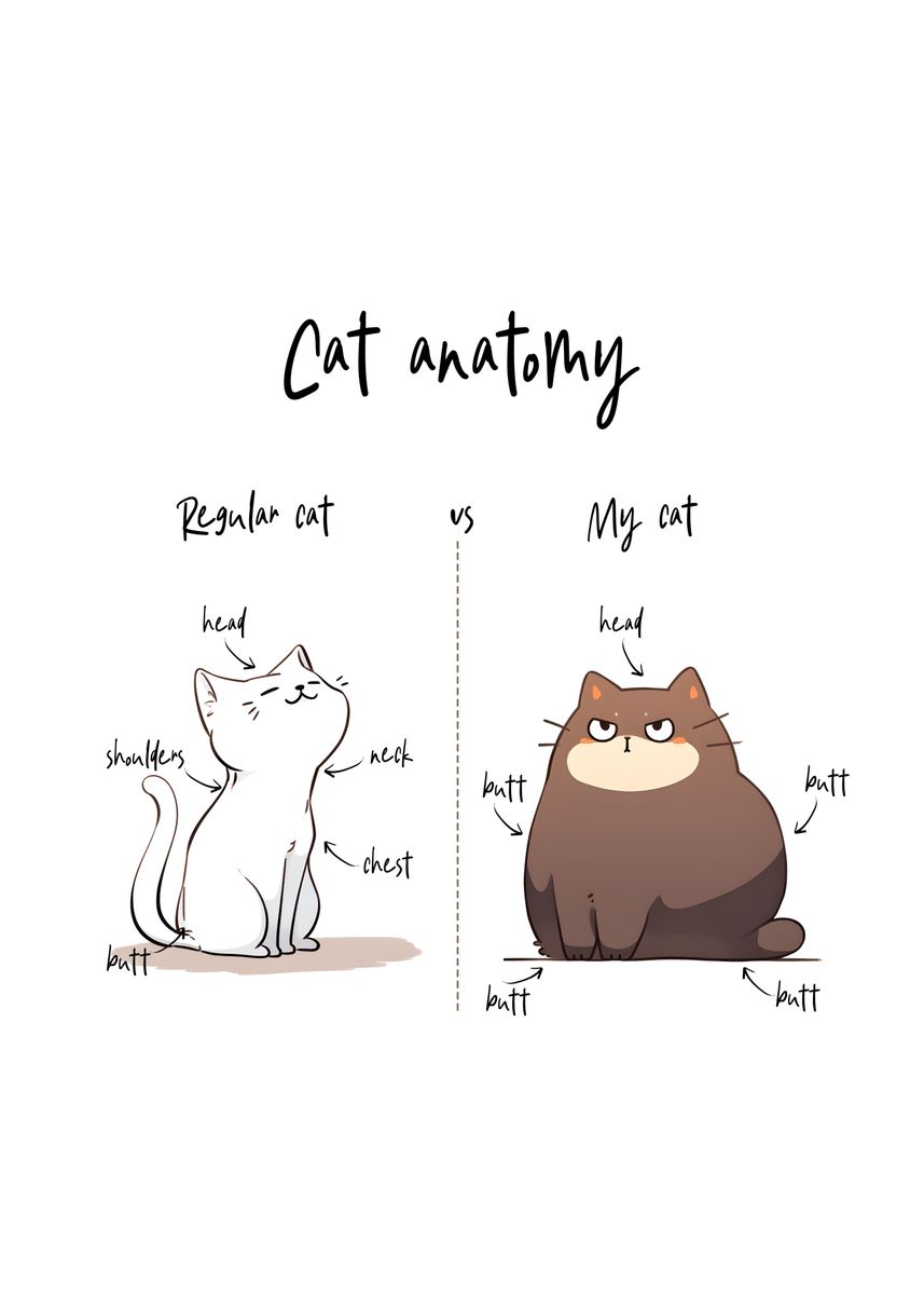 'Cat anatomy Funny Cat meme' Poster, picture, metal print, paint by ...