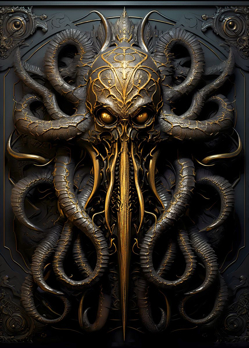 'Golden Horrors Kraken' Poster, picture, metal print, paint by Luong ...