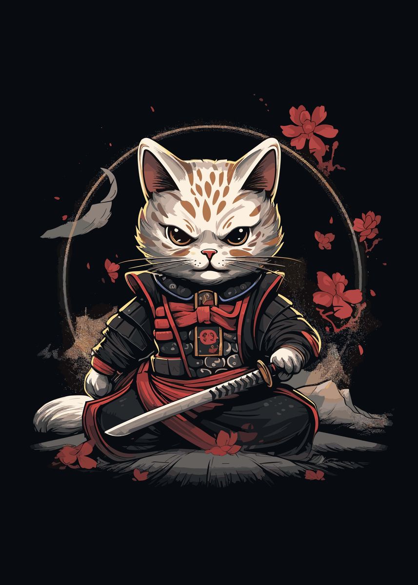 'Cat Samurai Japanese' Poster by Dolores Newman | Displate