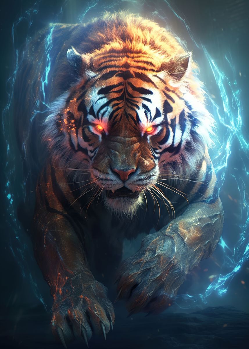 'Magic Tiger' Poster, picture, metal print, paint by SkyBlue | Displate