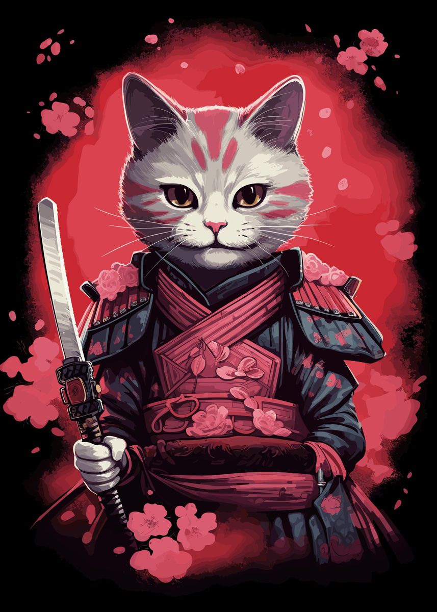 'Cat in samurai armor ' Poster, picture, metal print, paint by Chester ...