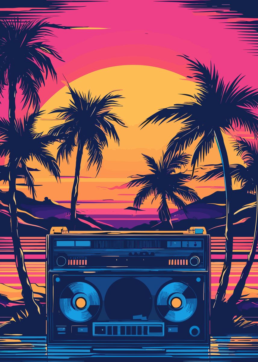 'Music Synthwave 80s' Poster, picture, metal print, paint by ...