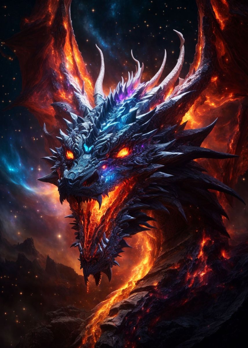 'Dragon Fire Night Galaxy' Poster, picture, metal print, paint by Anji ...