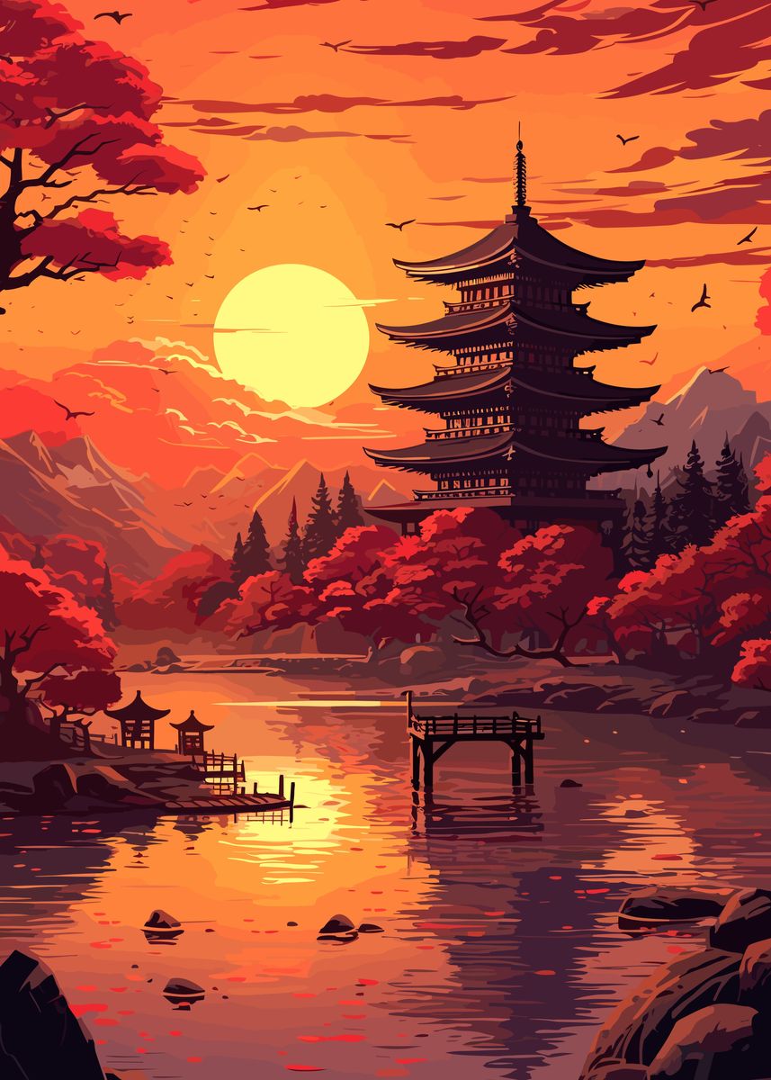 'Japan Beautiful Sunset' Poster by Constance Hart | Displate