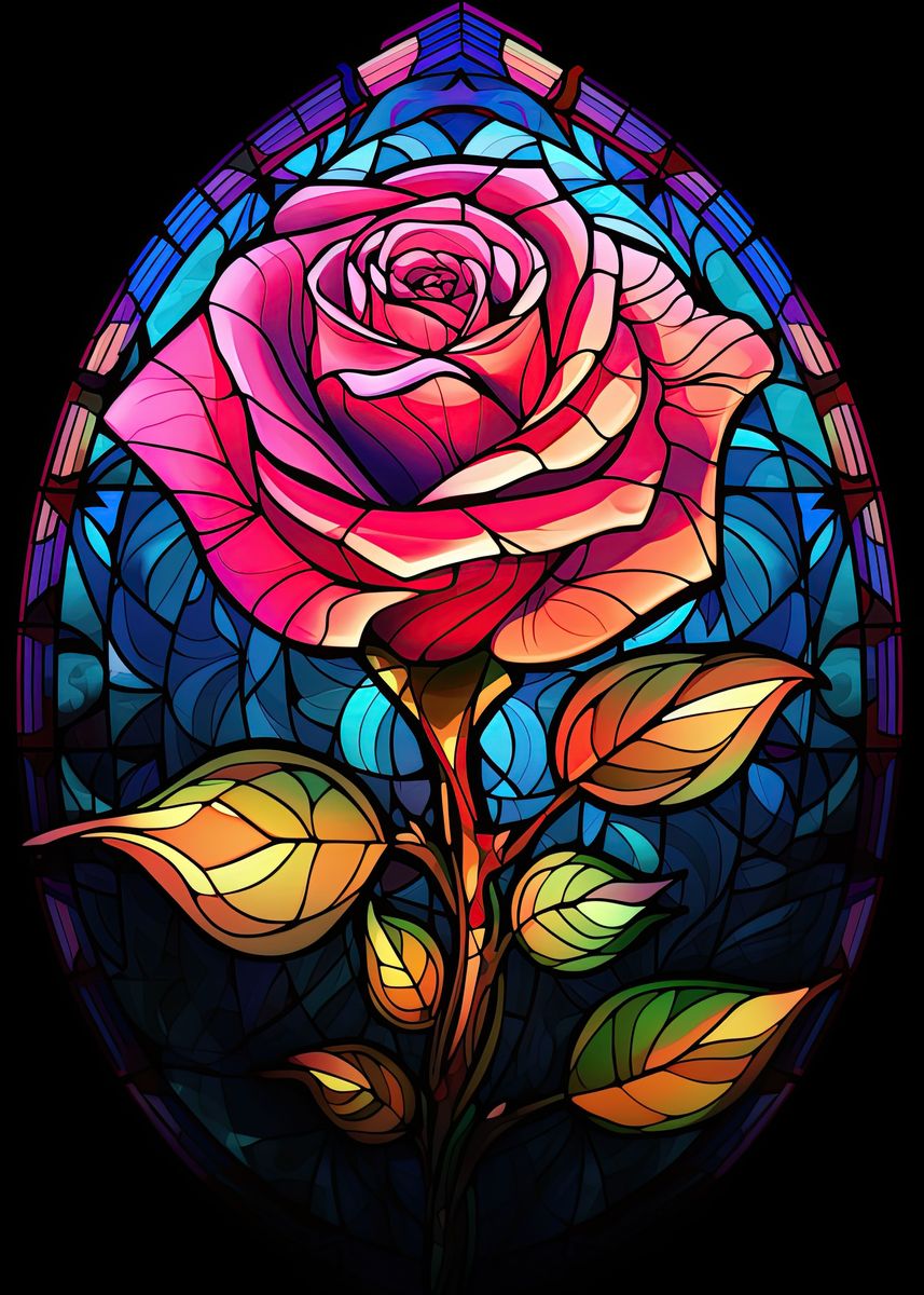 A Stained Glass Rose Poster By Susanne Flø Displate 6855