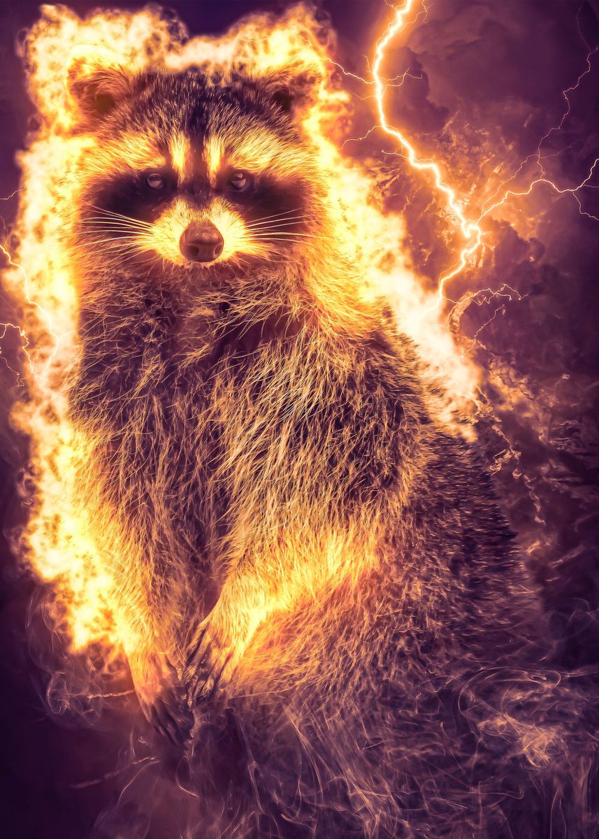 Light Raccoons 'Raccoon Lighting Thunder' Poster, picture, metal print, paint by ...
