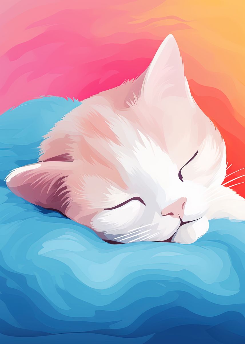 Cute Kitty Vaporwave Poster Picture Metal Print Paint By Hassen Bouchemma Displate