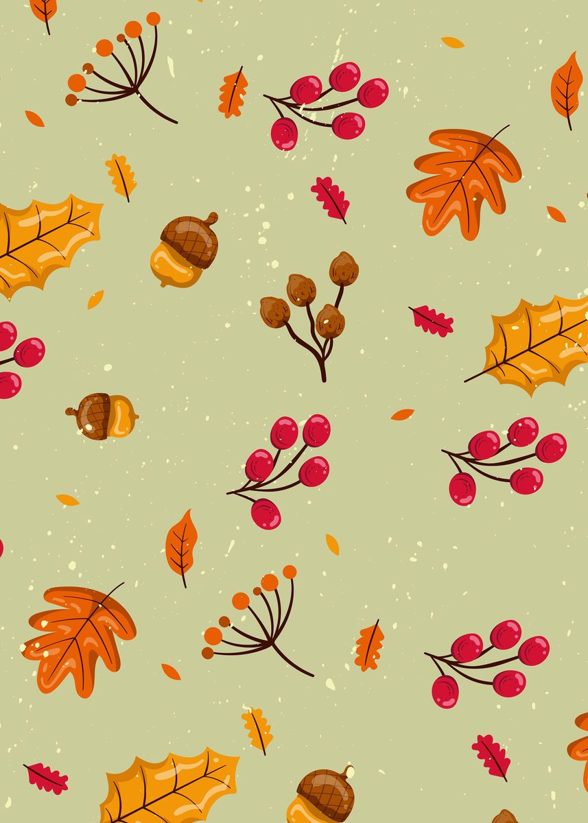 'Fall Pattern Sage Green' Poster, picture, metal print, paint by EDM ...