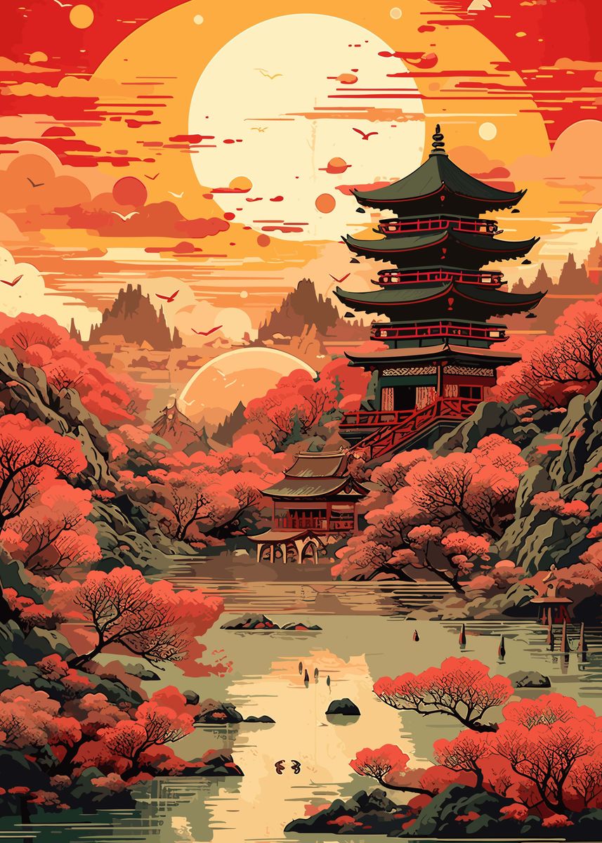 'Vintage Japan Landscapes' Poster, picture, metal print, paint by 5Fine ...