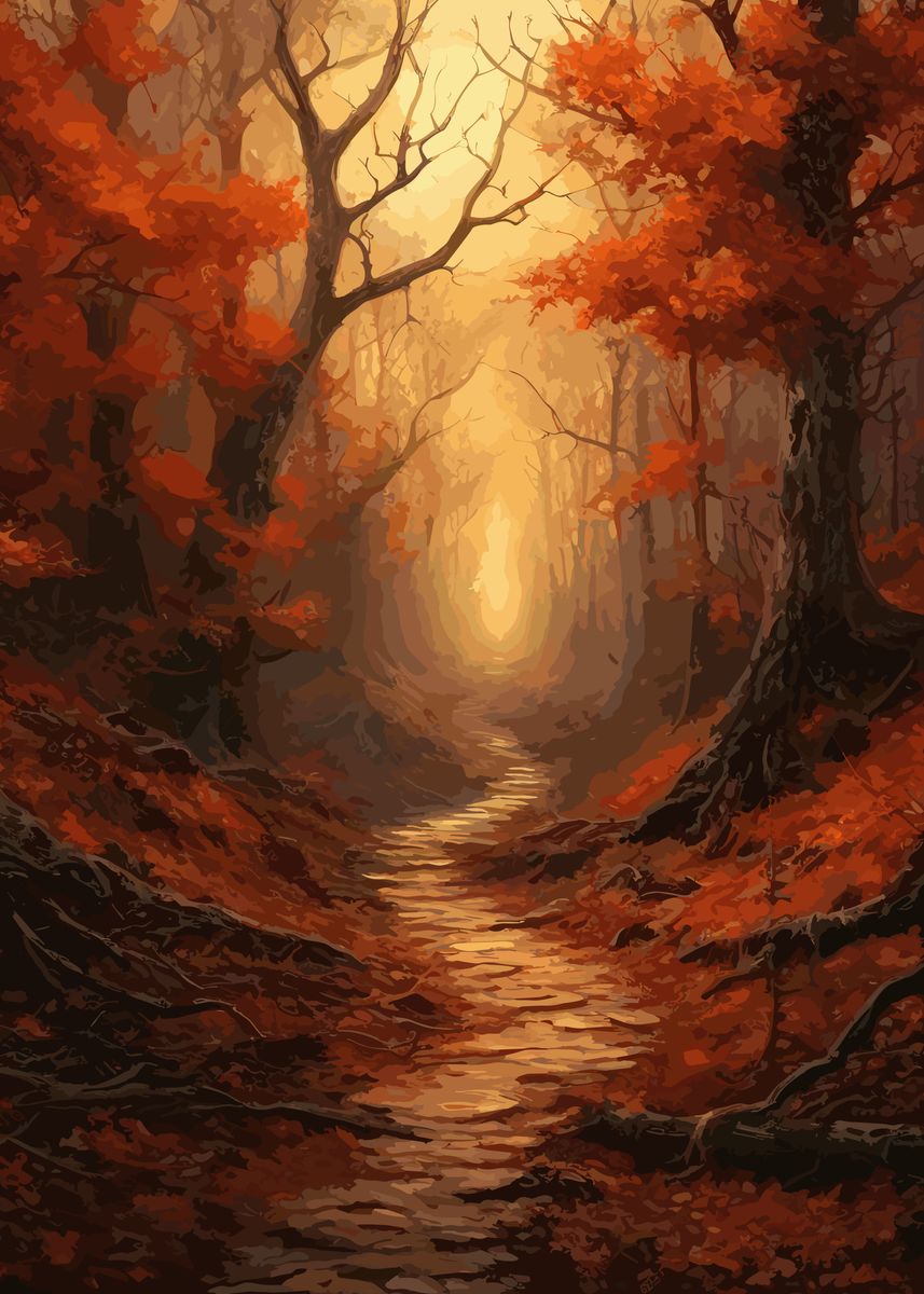 'Beautiful Autumn Forest' Poster, picture, metal print, paint by Violet ...