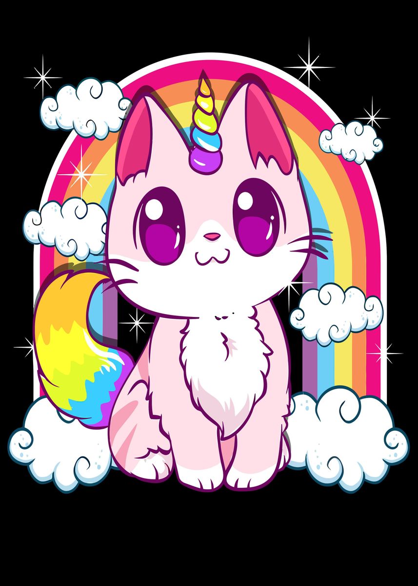 'Unicorn Cat Adorable ' Poster, picture, metal print, paint by ...