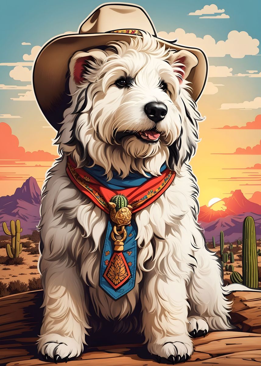 'English Sheepdog Cowboy' Poster, picture, metal print, paint by Xăm