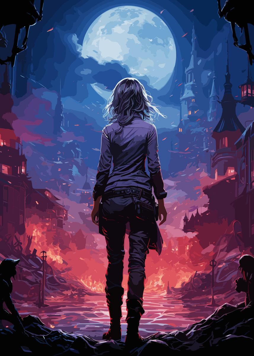 'Anime Girl Vampire Hunter' Poster, picture, metal print, paint by