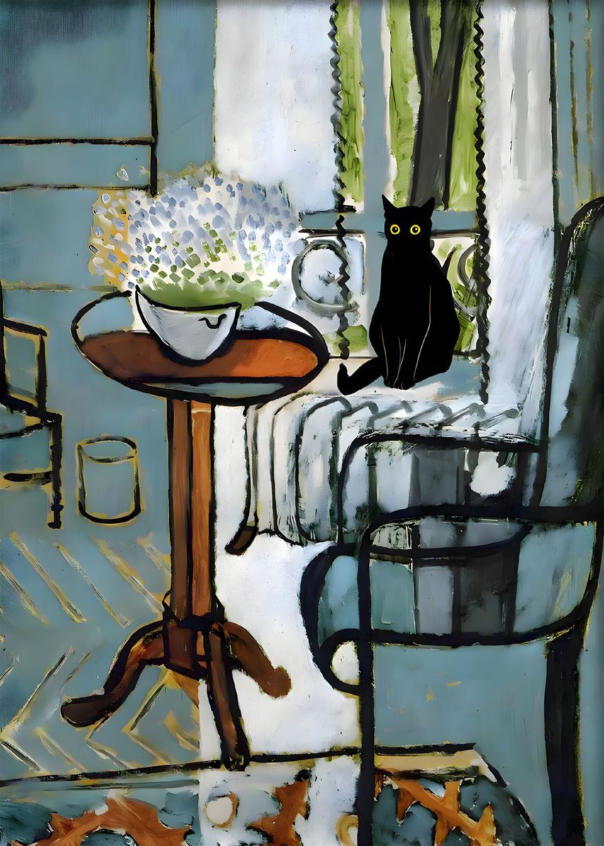 'Black Cat Matisse' Poster, picture, metal print, paint by Jaime Swift ...