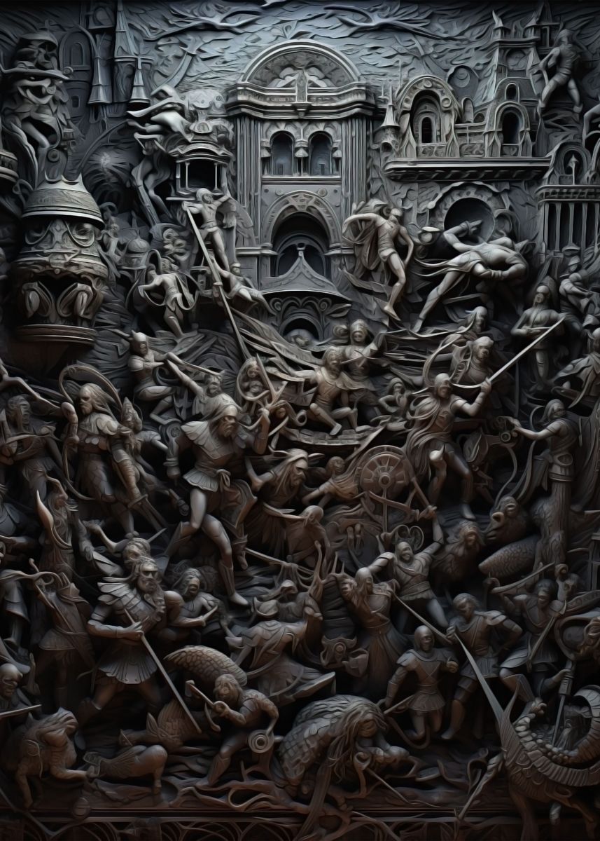 'medieval inscription war' Poster, picture, metal print, paint by ...