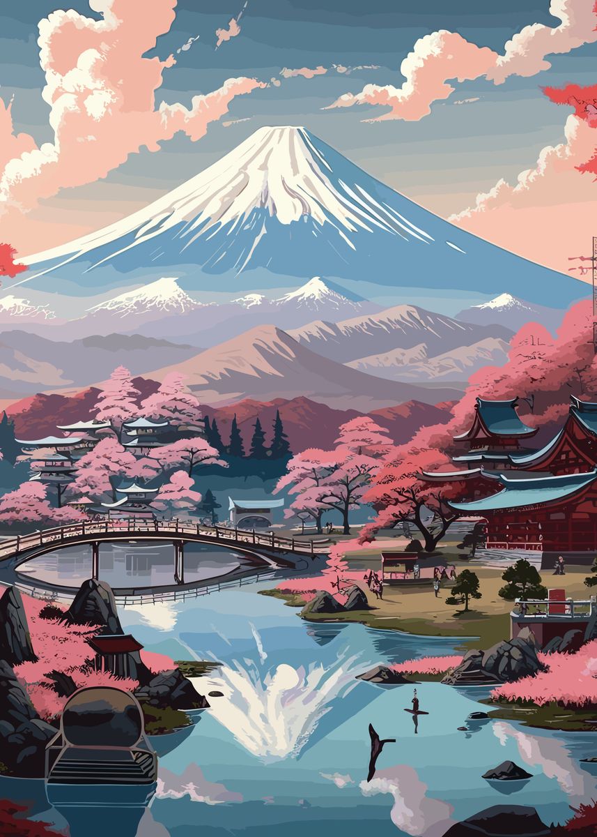 ' Japanese Landscape' Poster, picture, metal print, paint by David Diaz ...