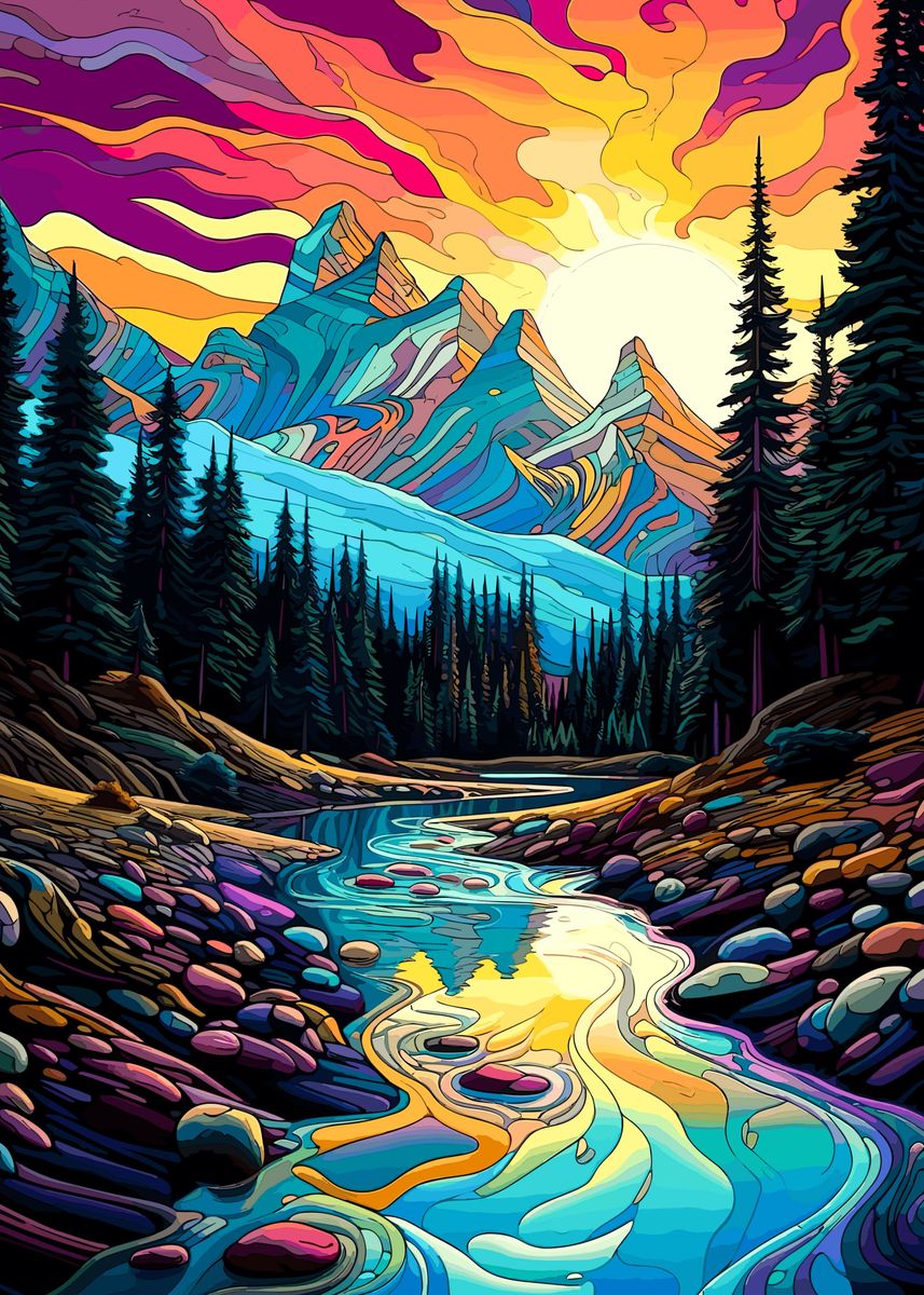 'colorful fantasy mountains' Poster, picture, metal print, paint by ...