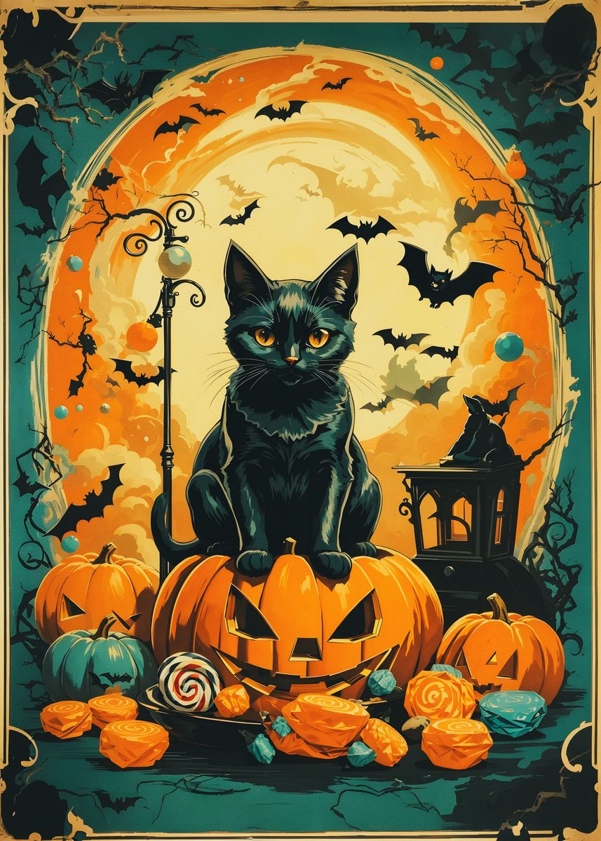 'Pumpkin Cat' Poster, picture, metal print, paint by Dream Reality ...